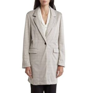 Sanctuary Catalina Notch Lapel Plaid Print Ivory Women’s Size L Blazer Coat